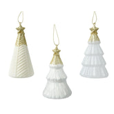 Decoris Hanging Glass Tree with Star on Top - White/Gold (3 Assorted)